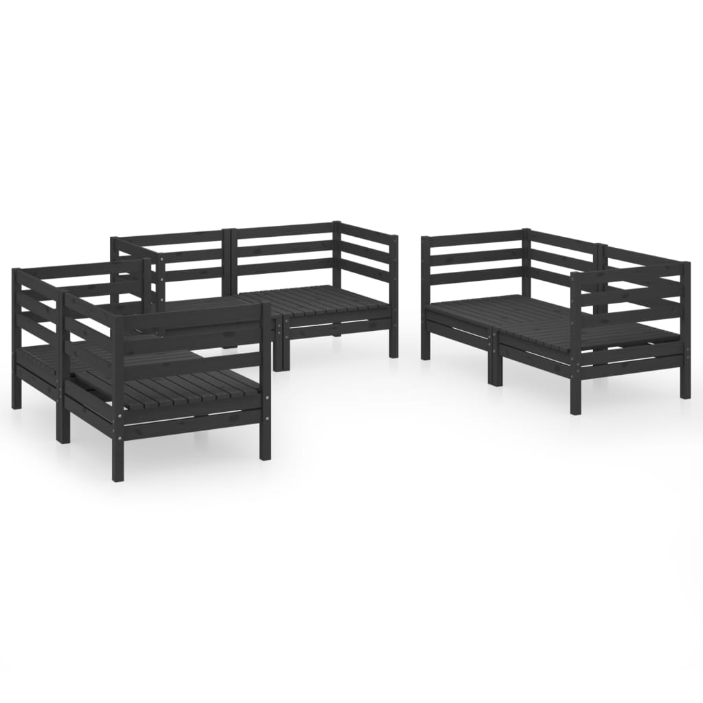 6 Piece Garden Lounge Set Black Solid Pinewood