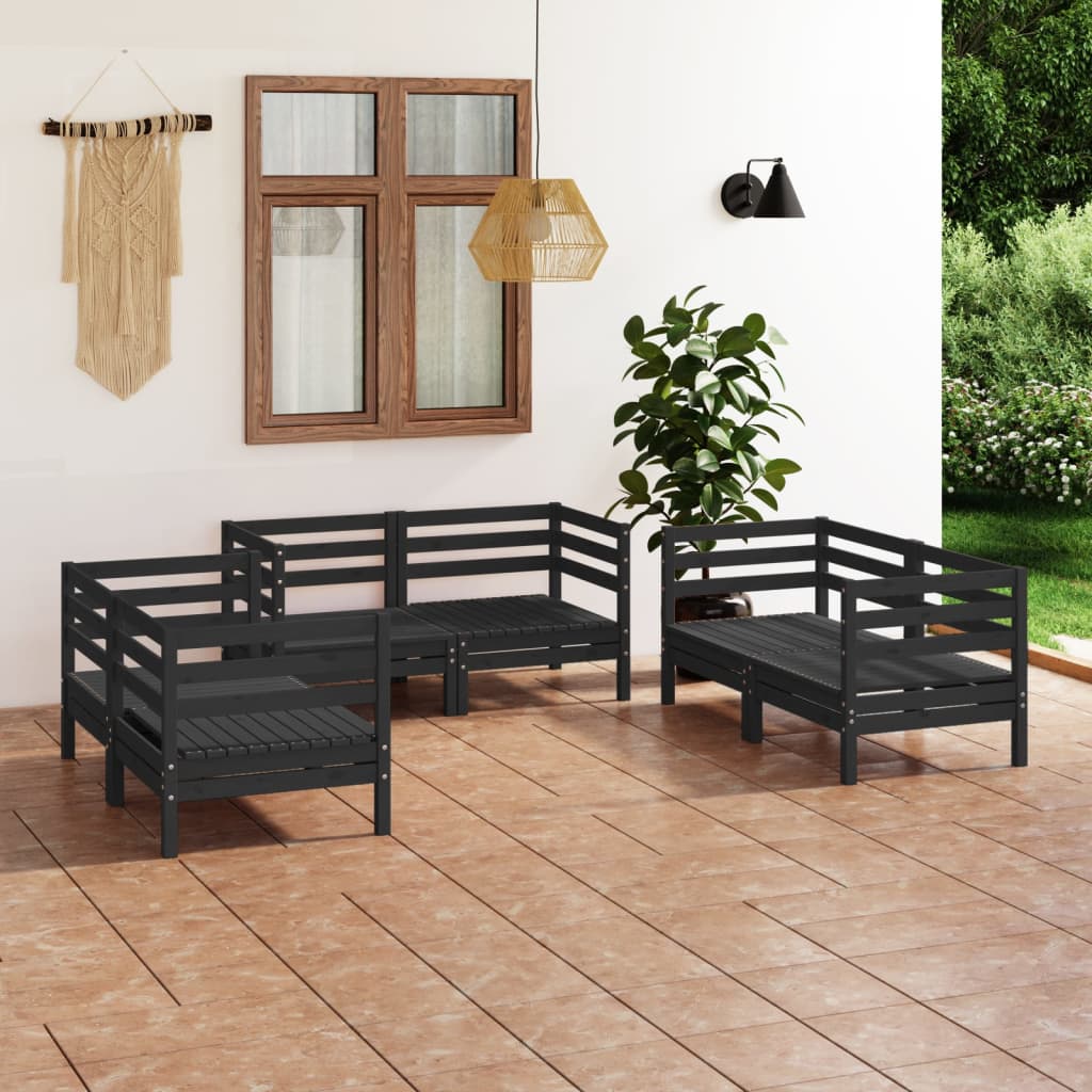 6 Piece Garden Lounge Set Black Solid Pinewood