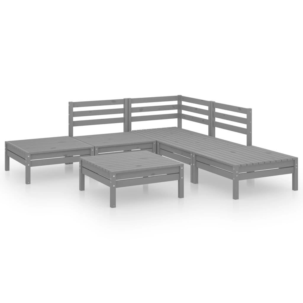 6 Piece Garden Lounge Set Solid Pinewood Grey