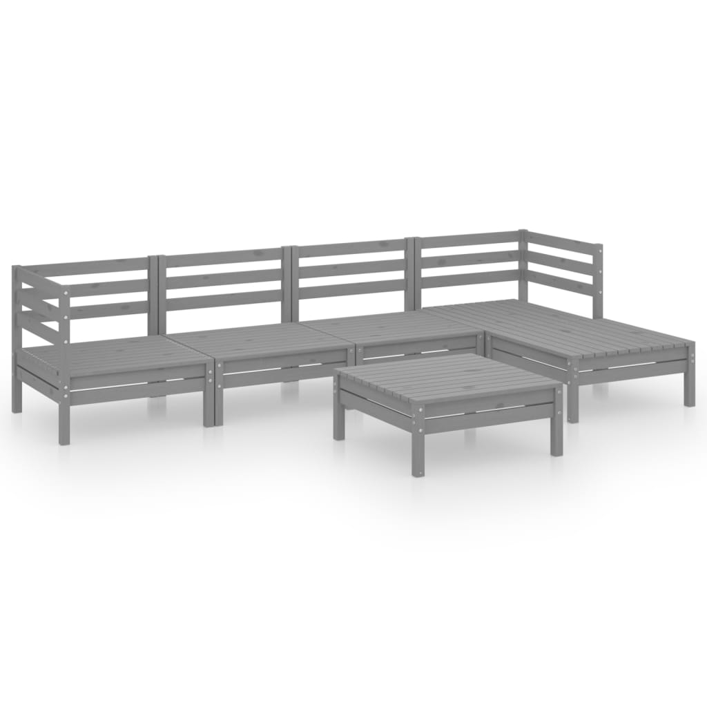 6 Piece Garden Lounge Set Solid Pinewood Grey