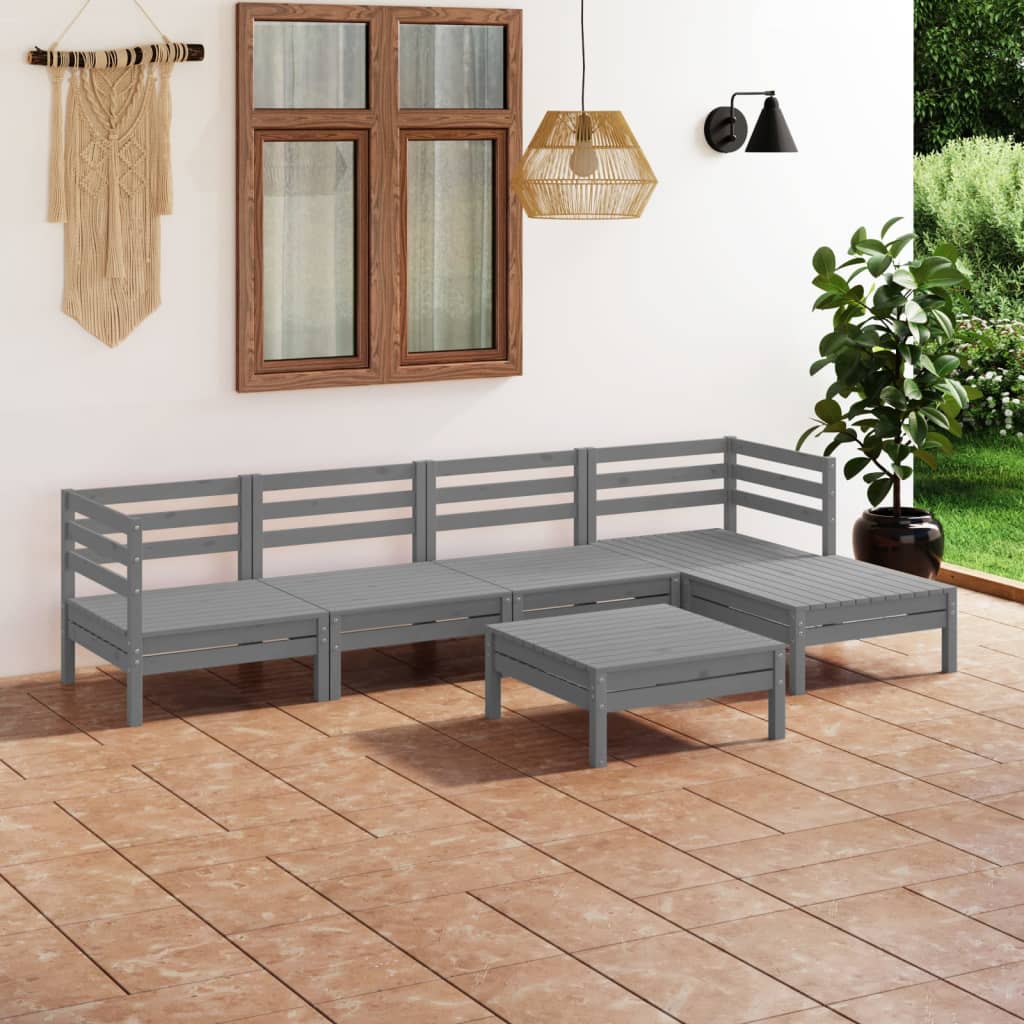 6 Piece Garden Lounge Set Solid Pinewood Grey