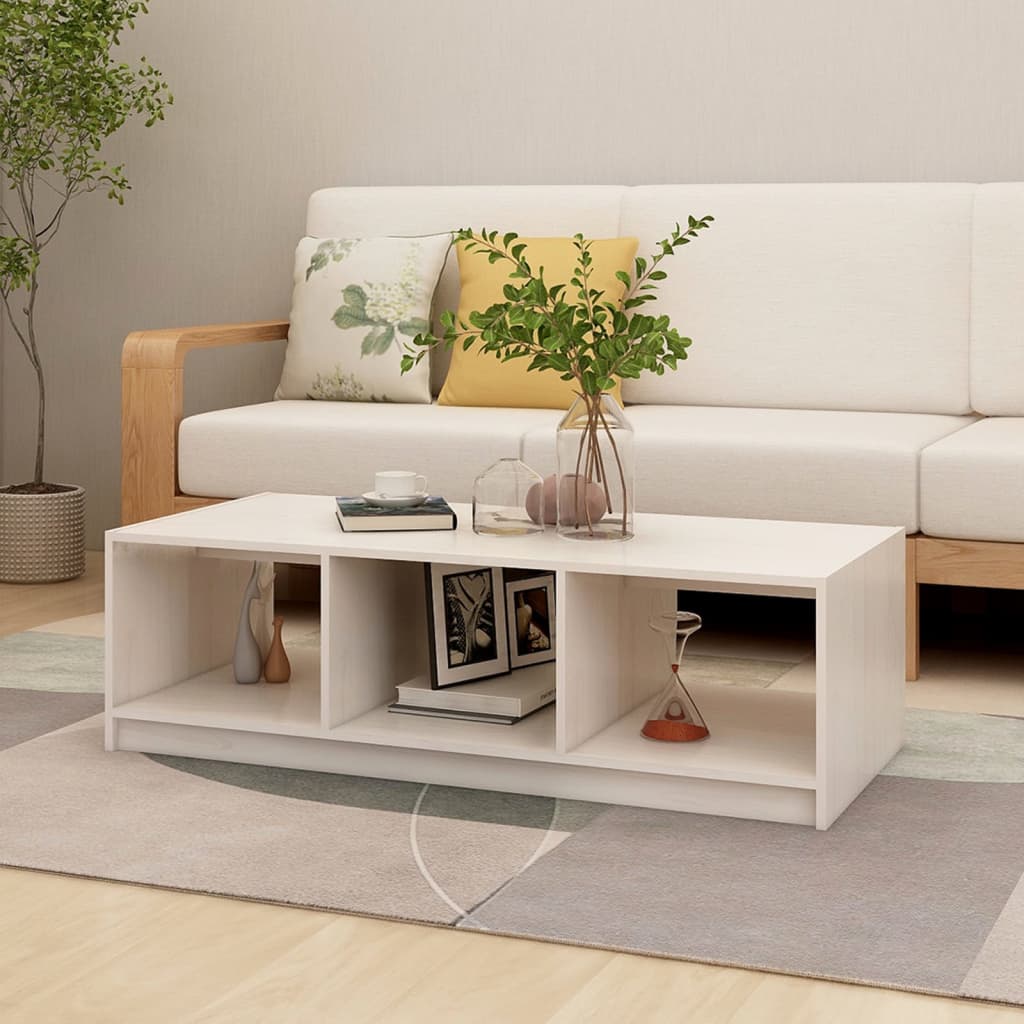 Coffee Table White 110x50x34 cm Solid Pinewood