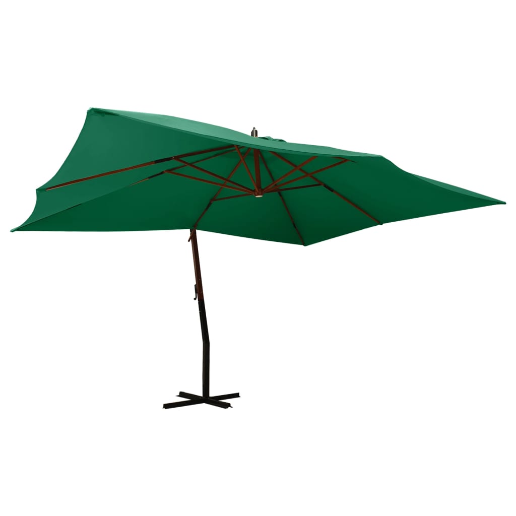 Cantilever Garden Parasol with Wooden Pole 400x300 cm Green