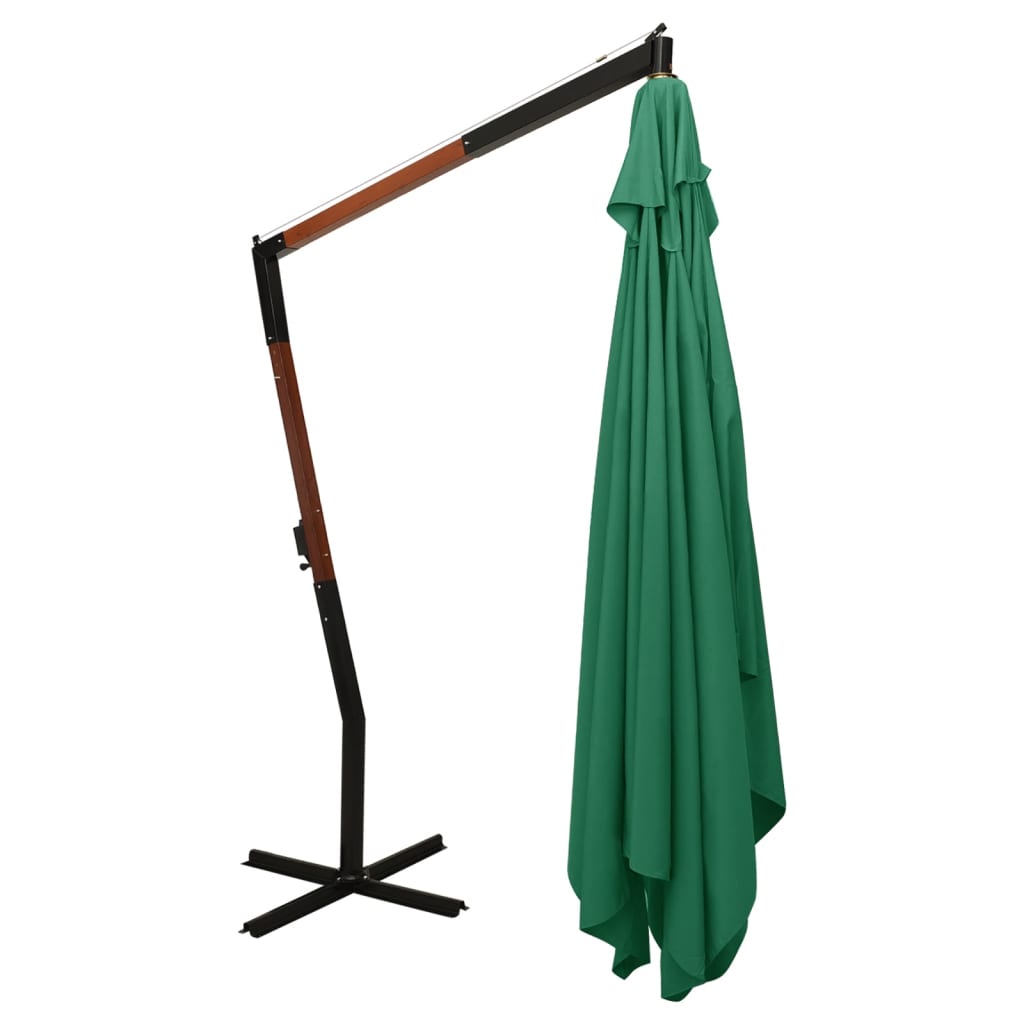 Cantilever Garden Parasol with Wooden Pole 400x300 cm Green