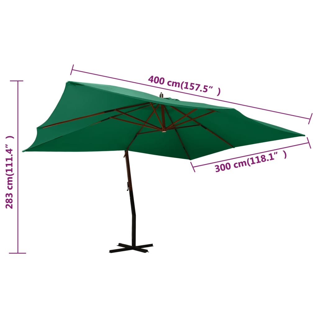 Cantilever Garden Parasol with Wooden Pole 400x300 cm Green