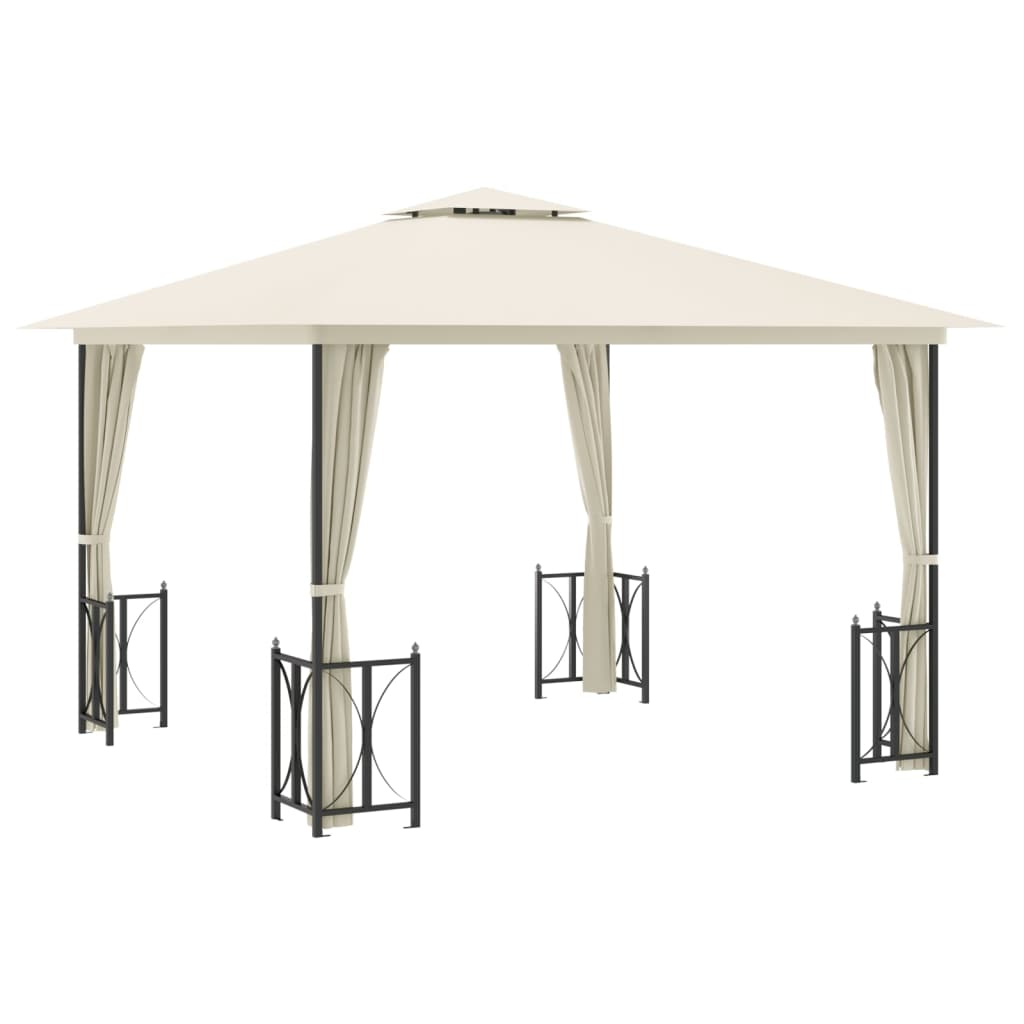 Gazebo with Sidewalls&Double Roofs 3x3 m Cream