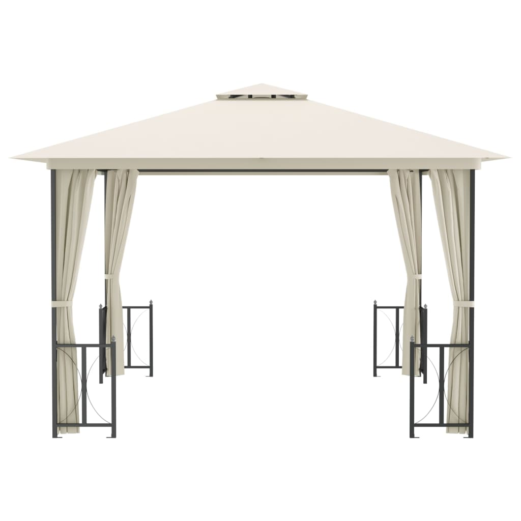 Gazebo with Sidewalls&Double Roofs 3x3 m Cream