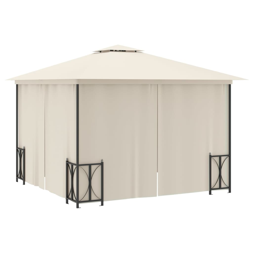 Gazebo with Sidewalls&Double Roofs 3x3 m Cream