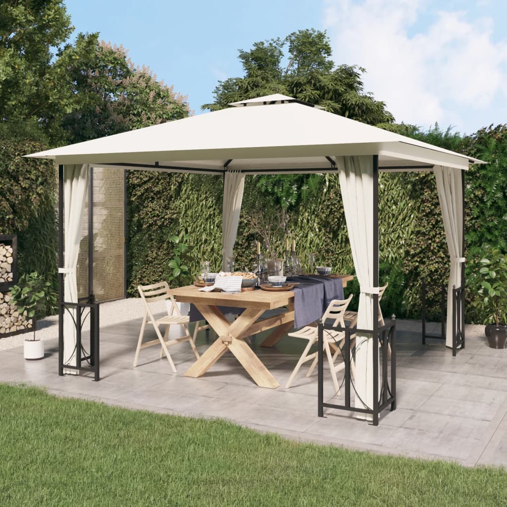 Gazebo with Sidewalls&Double Roofs 3x3 m Cream