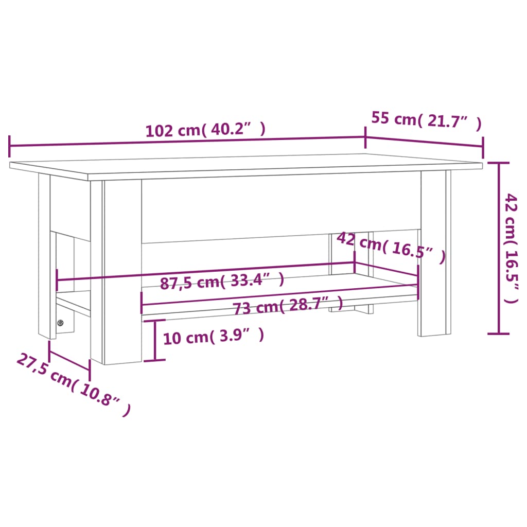 Coffee Table Sonoma Oak 102x55x42 cm Engineered Wood