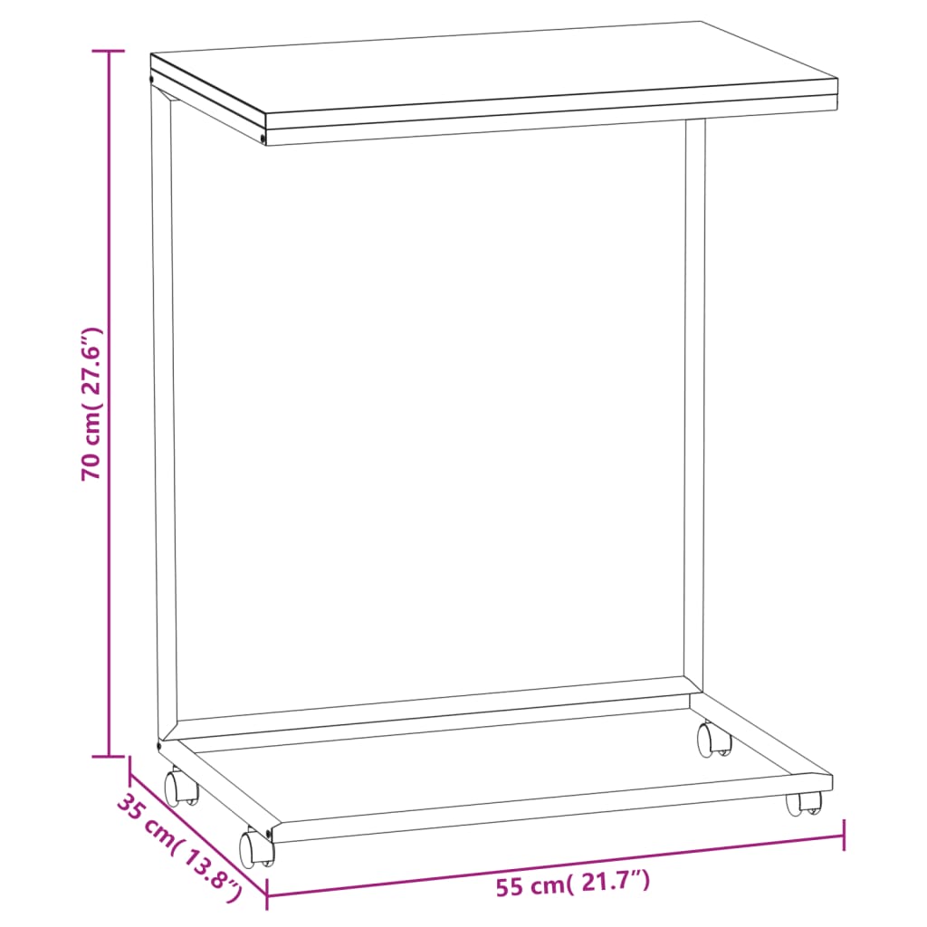 Side Table with Wheels White 55x35x70 cm Engineered Wood