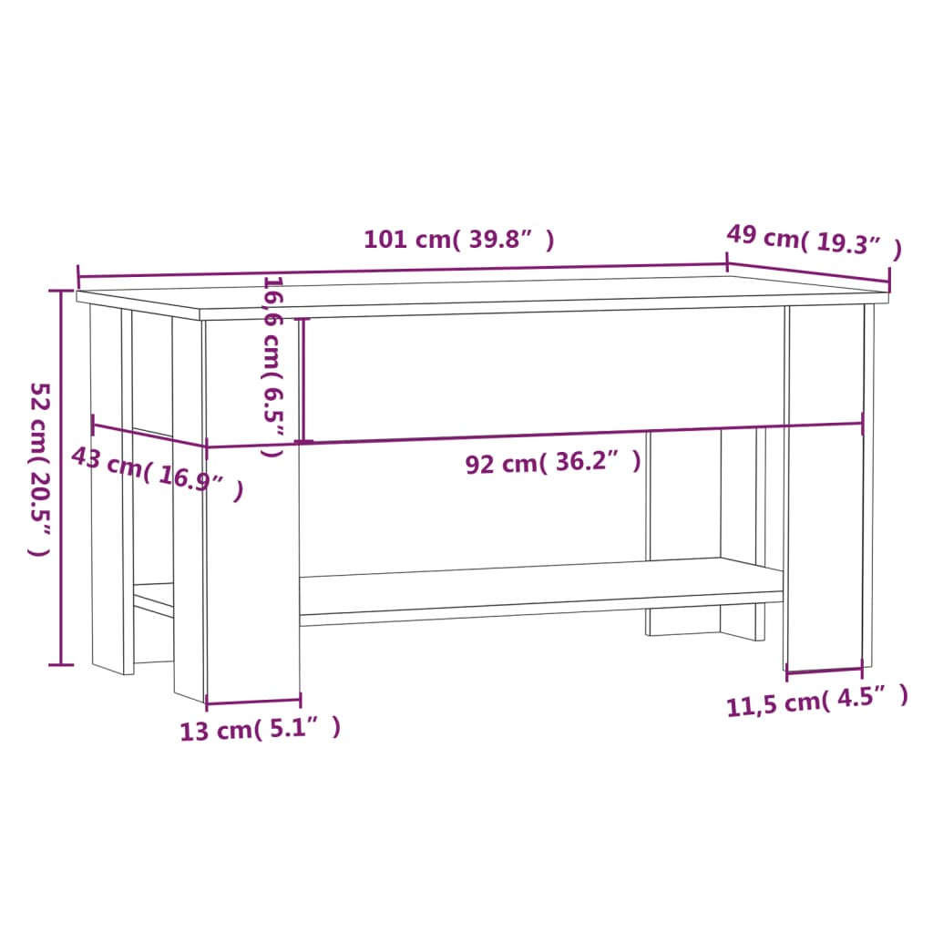 Coffee Table Brown Oak 101x49x52 cm Engineered Wood