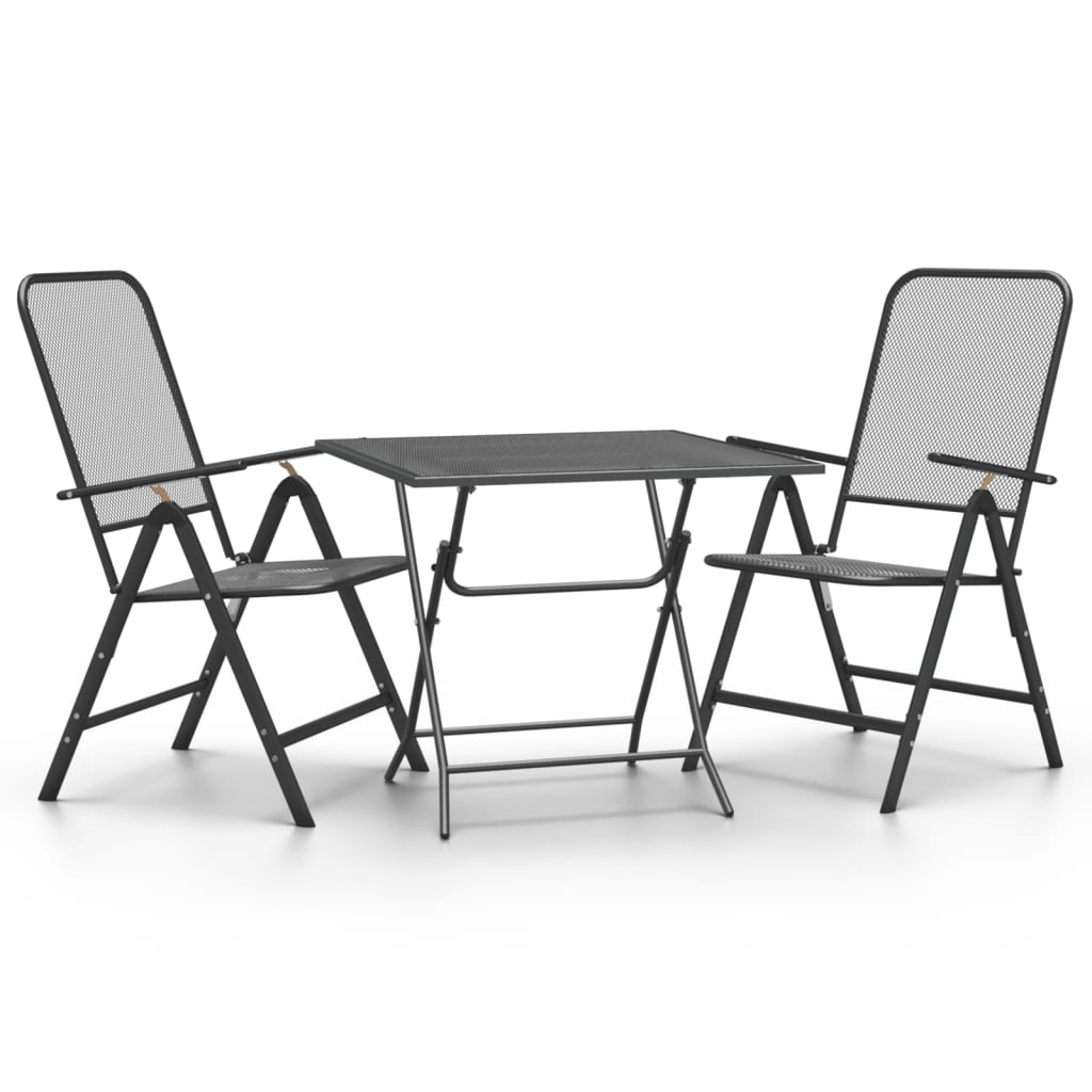 3 Piece Garden Dining Set Expanded Metal Mesh Anthracite