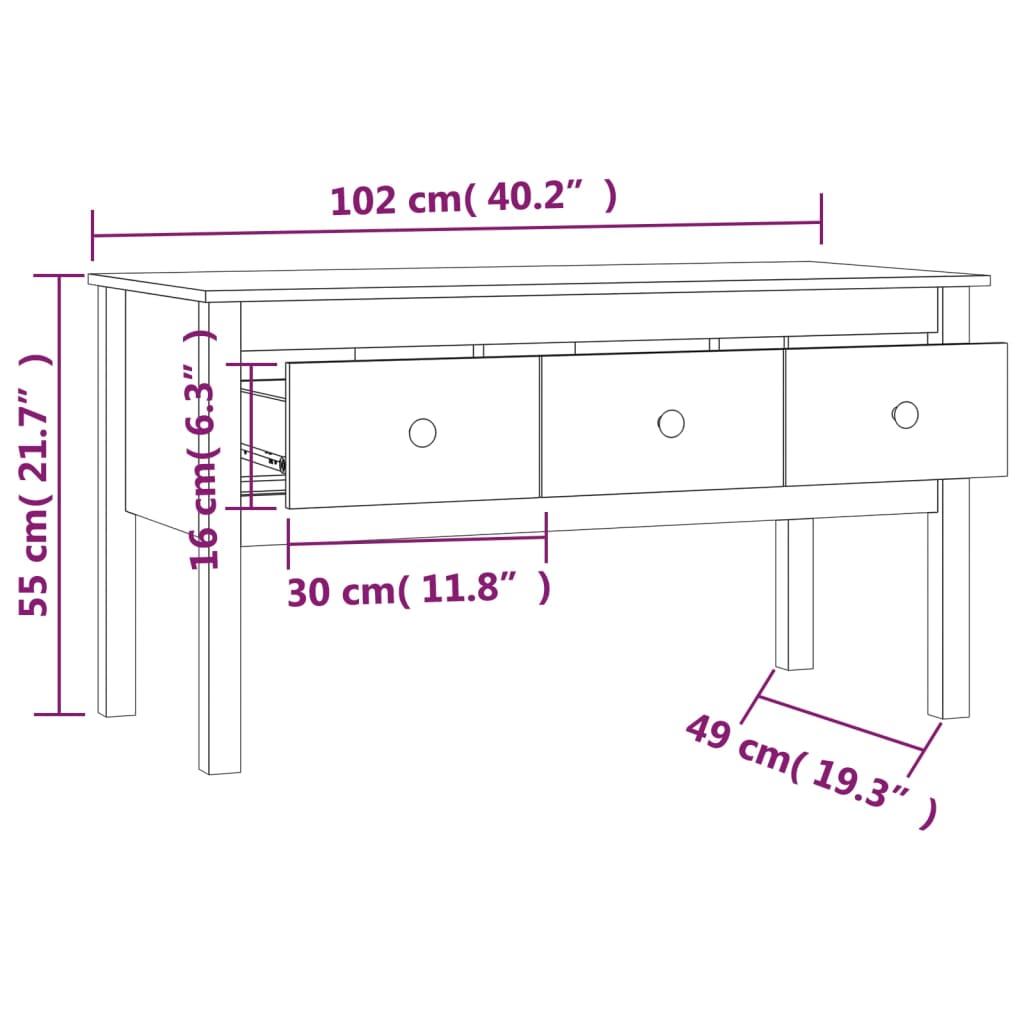 Coffee Table Grey 102x49x55 cm Solid Wood Pine