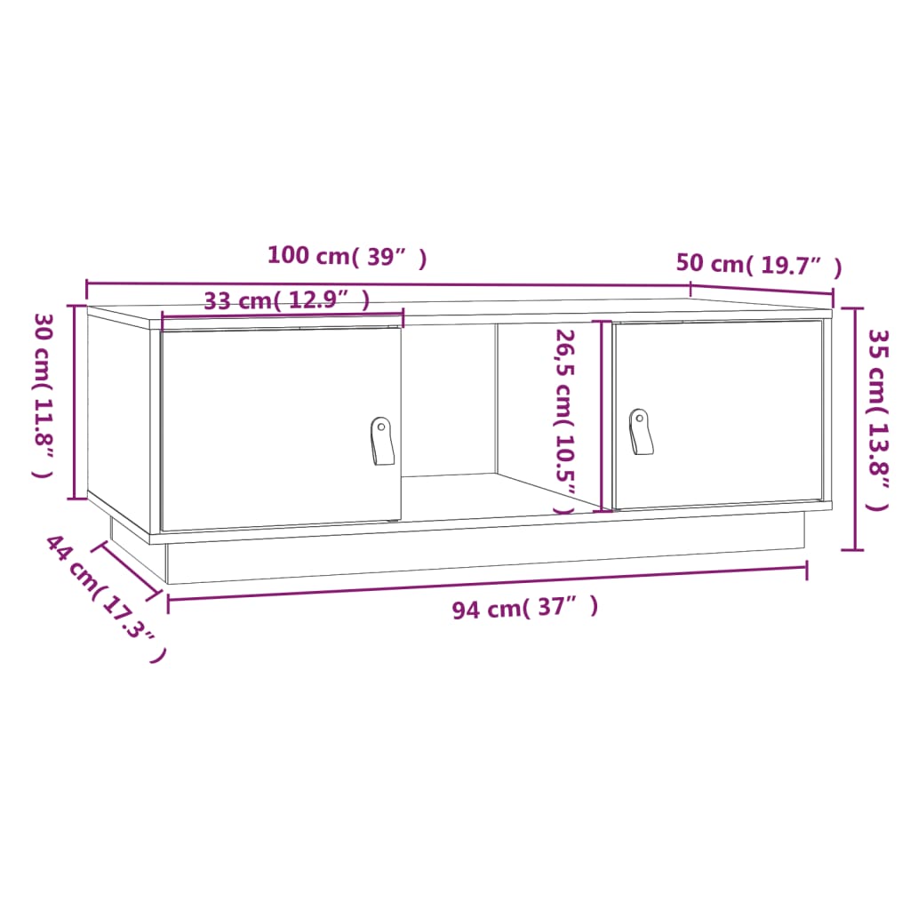 Coffee Table Grey 100x50x35 cm Solid Wood Pine