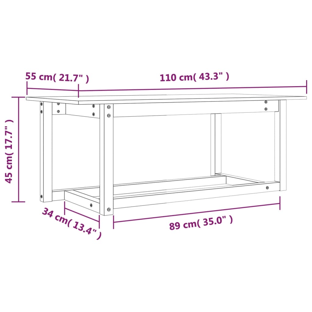 Coffee Table White 110x55x45 cm Solid Wood Pine