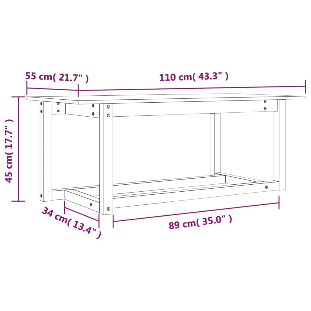 Coffee Table Grey 110x55x45 cm Solid Wood Pine