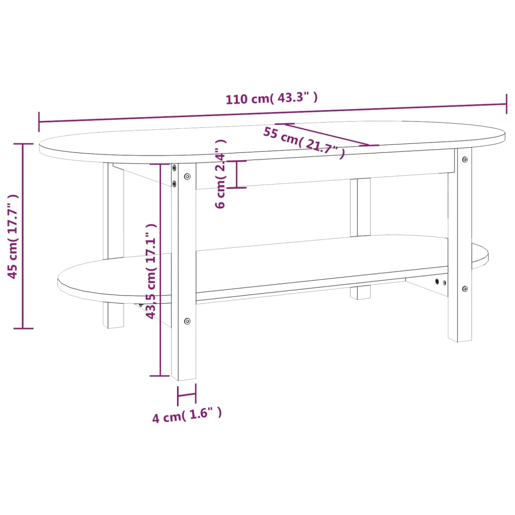 Coffee Table 110x55x45 cm Solid Wood Pine