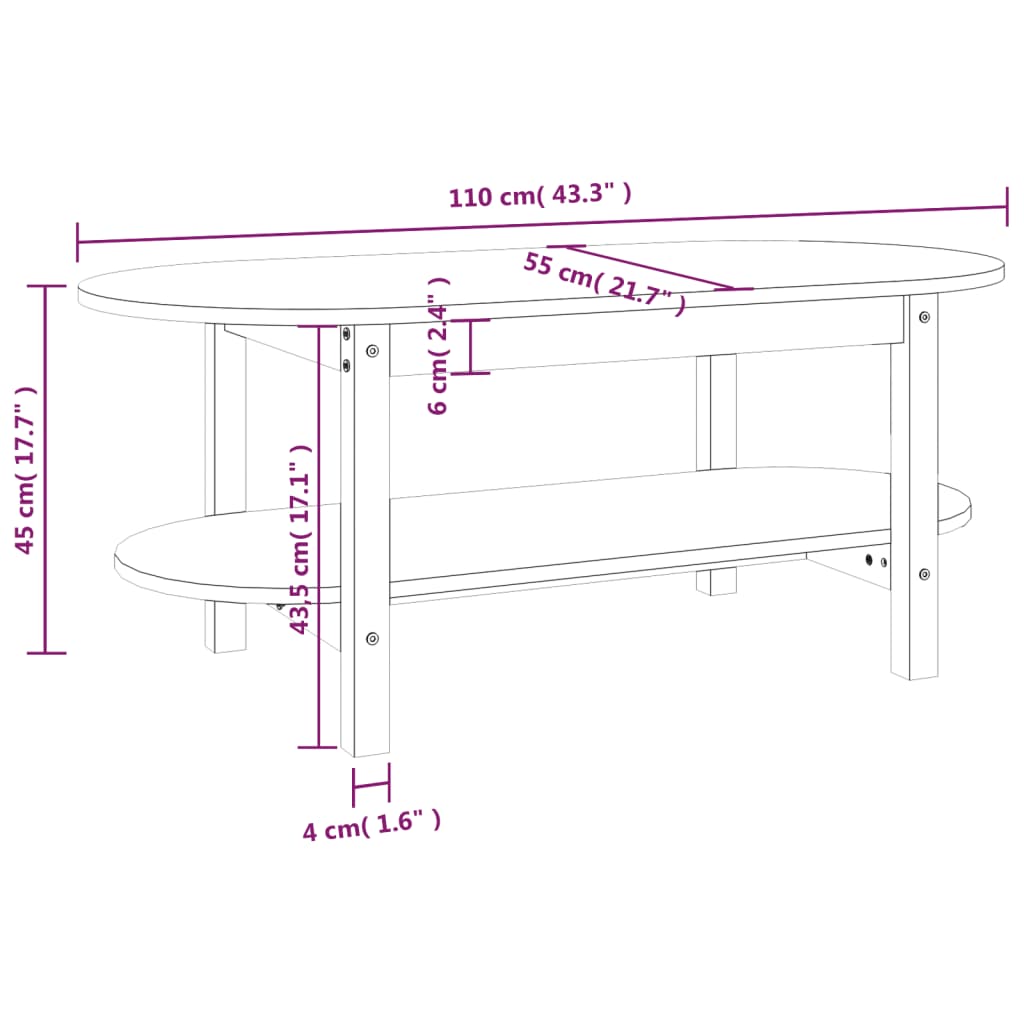 Coffee Table Honey Brown 110x55x45 cm Solid Wood Pine