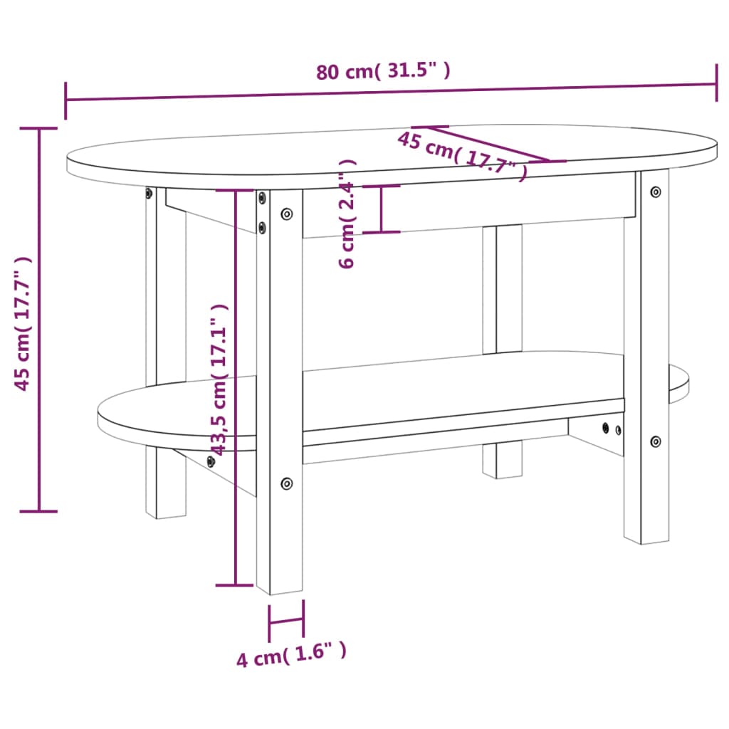 Coffee Table Grey 80x45x45 cm Solid Wood Pine