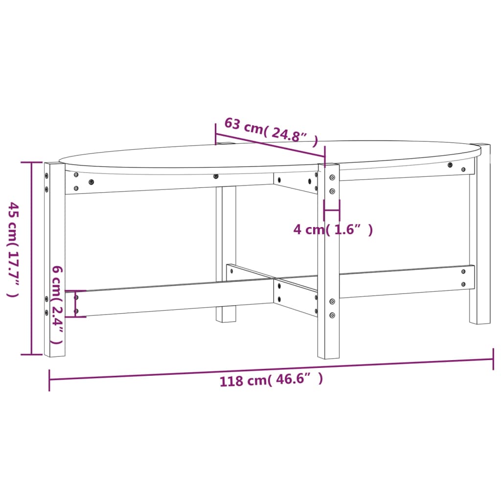 Coffee Table White 118x63x45 cm Solid Wood Pine