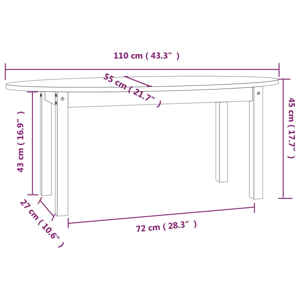 Coffee Table Grey 110x55x45 cm Solid Wood Pine