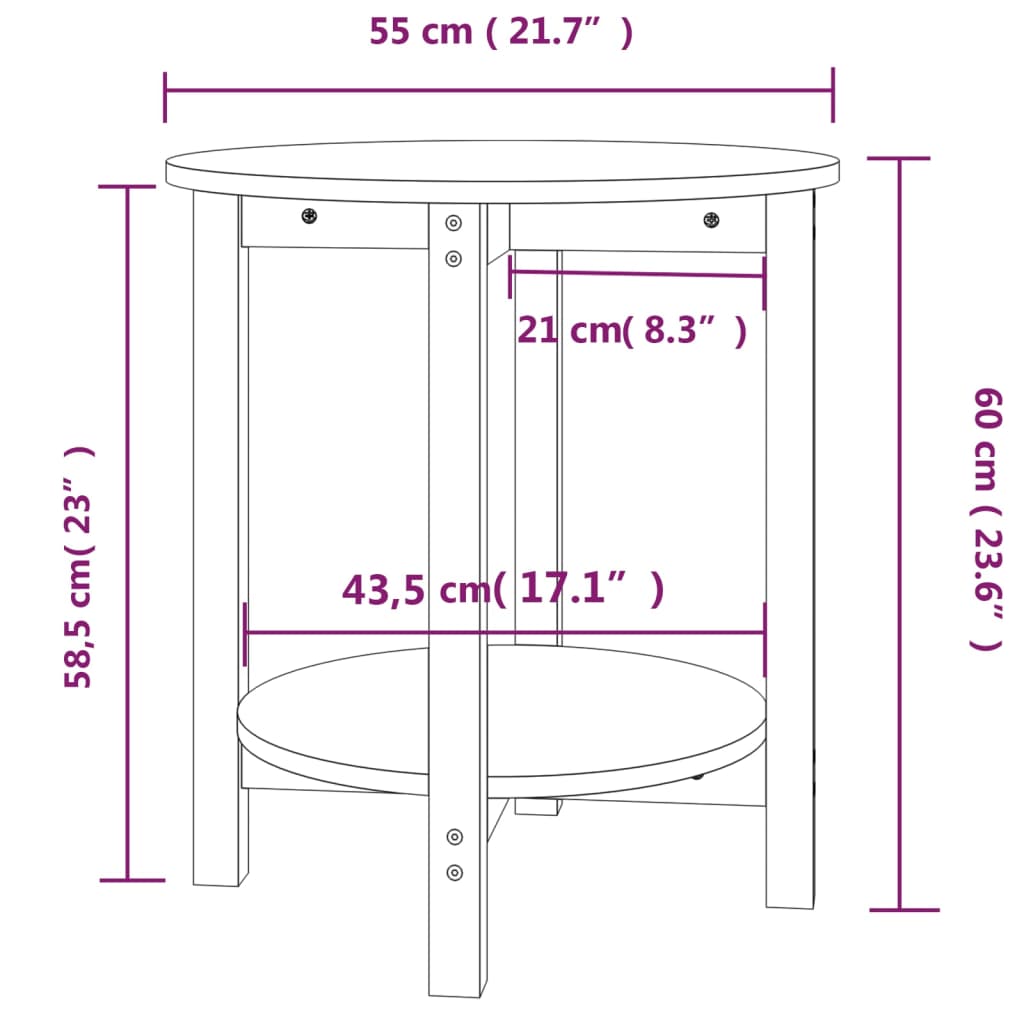 Coffee Table Honey Brown Ø 55x60 cm Solid Wood Pine