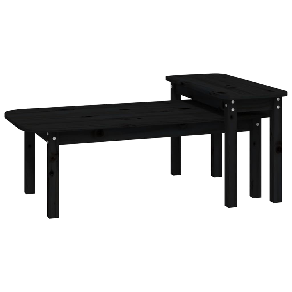 2 Piece Coffee Table Set Black Solid Wood Pine