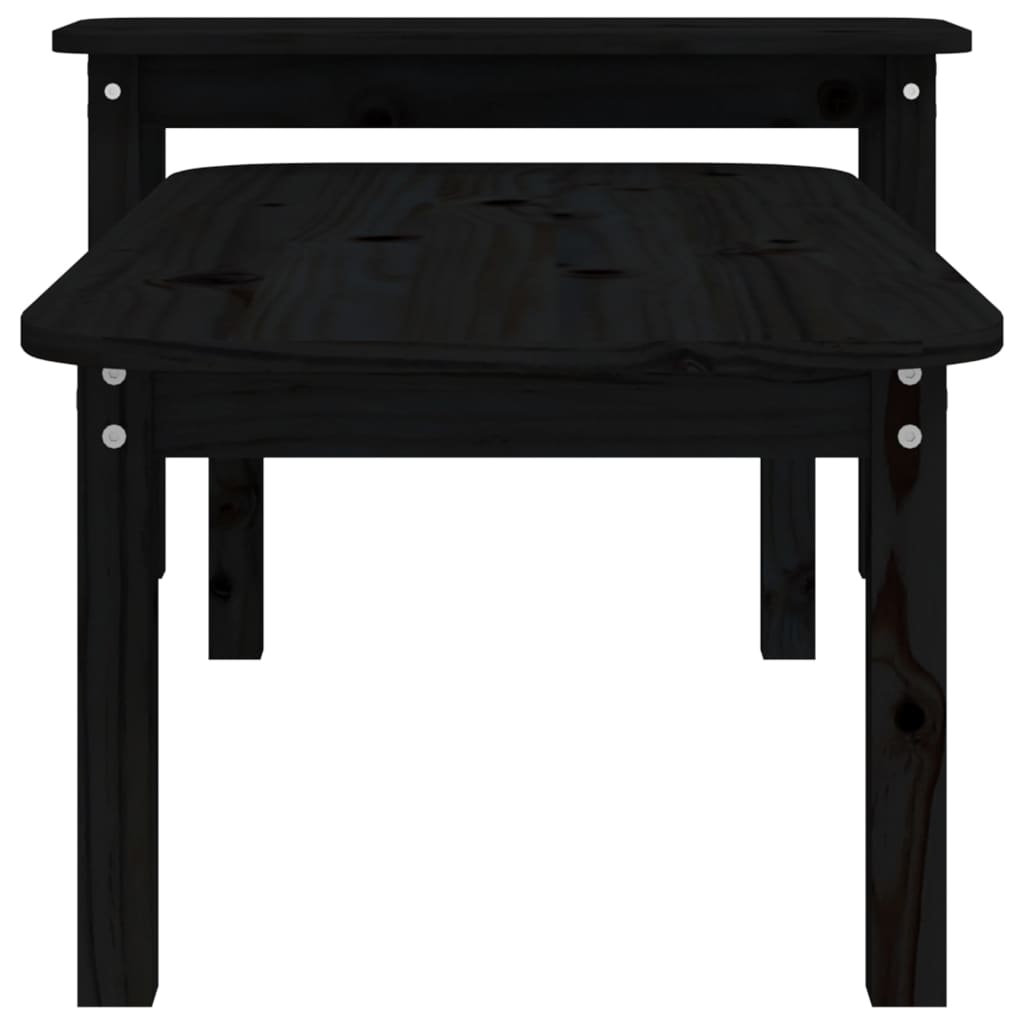 2 Piece Coffee Table Set Black Solid Wood Pine