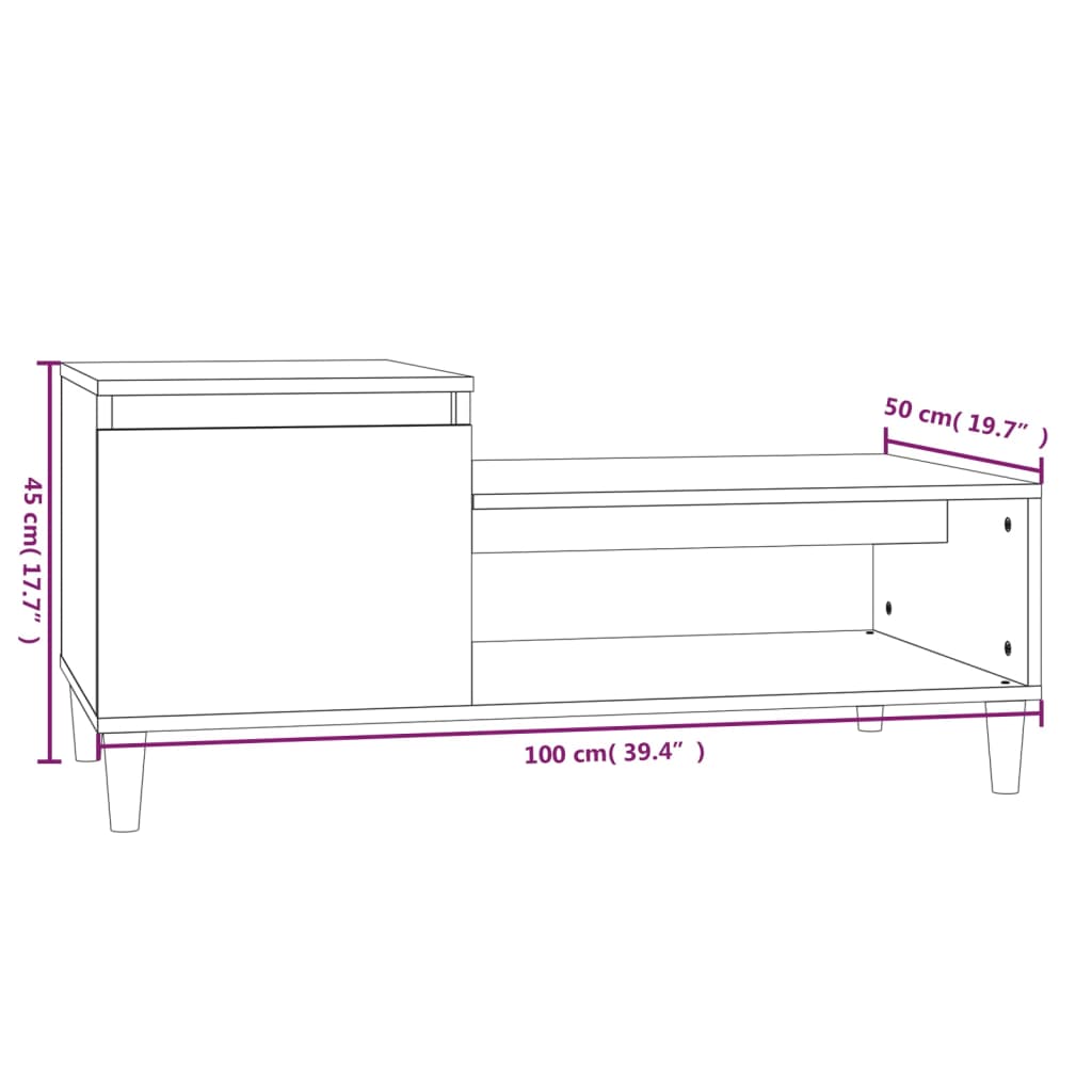 Coffee Table White 100x50x45 cm Engineered Wood