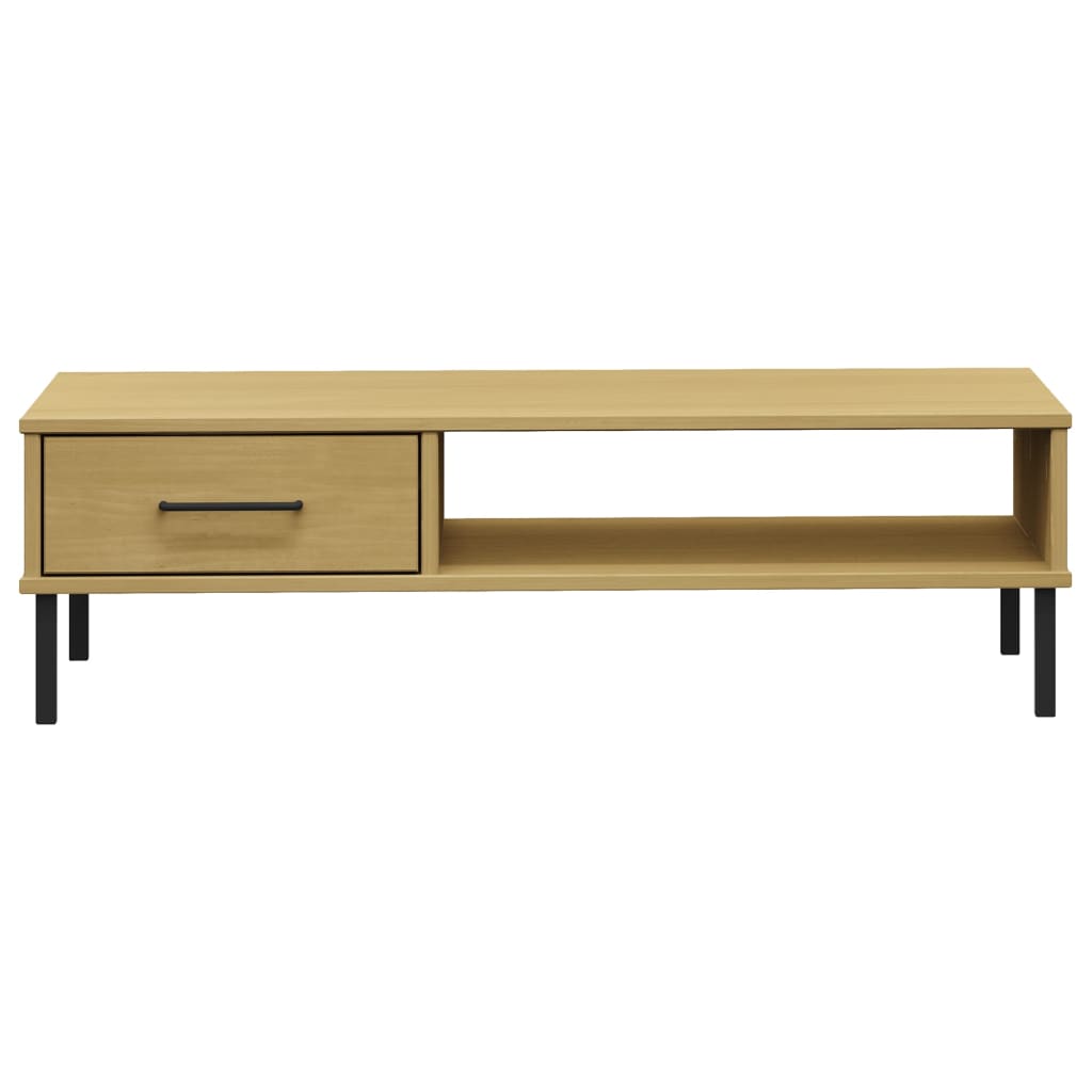 Coffee Table with Metal Legs Brown Solid Wood Pine OSLO