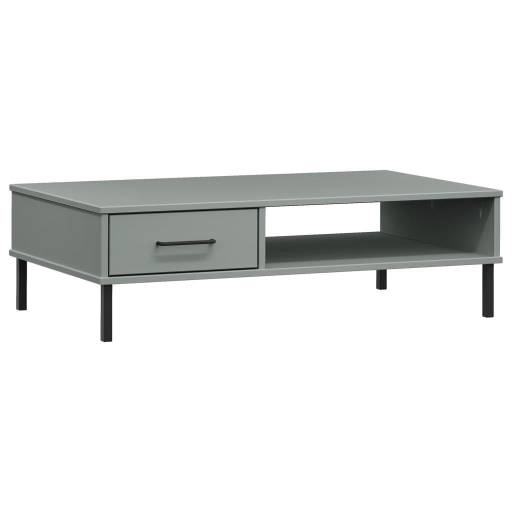 Coffee Table with Metal Legs Grey Solid Wood Pine OSLO