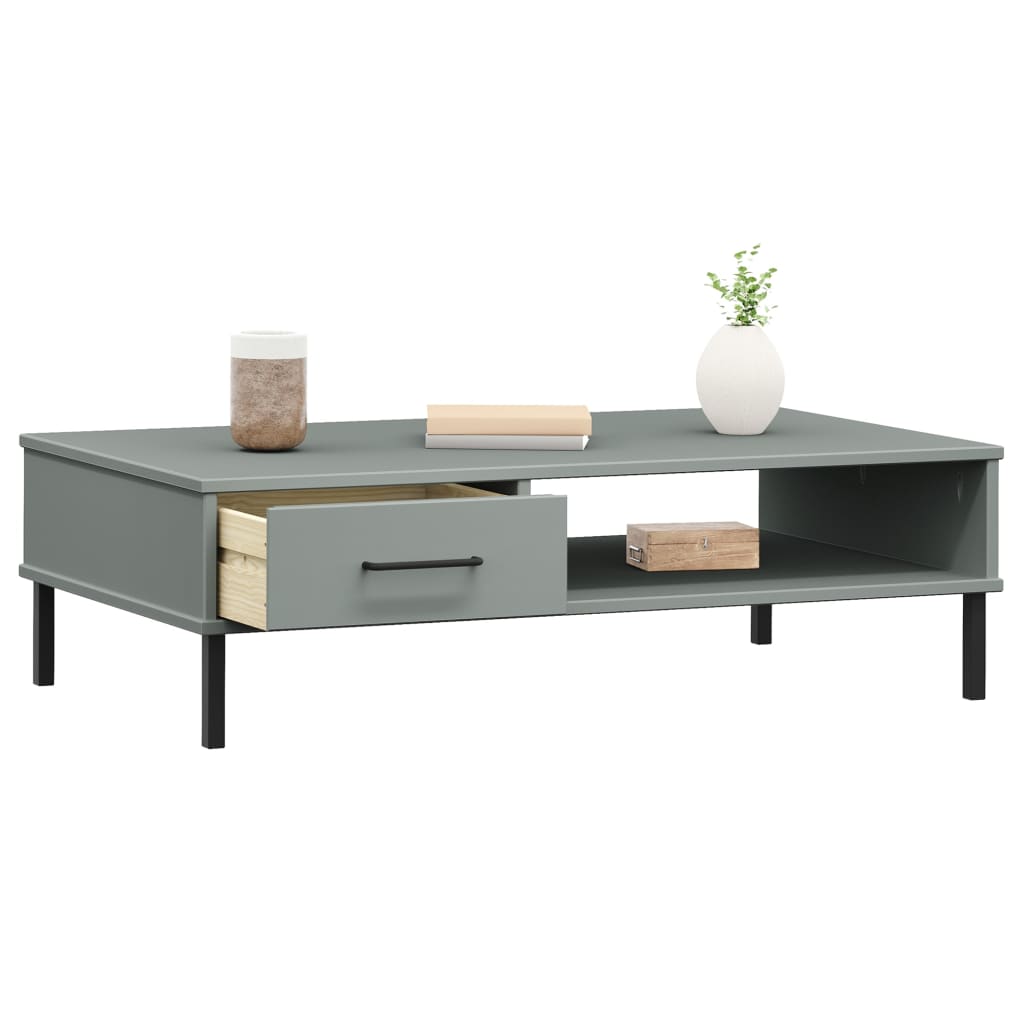 Coffee Table with Metal Legs Grey Solid Wood Pine OSLO