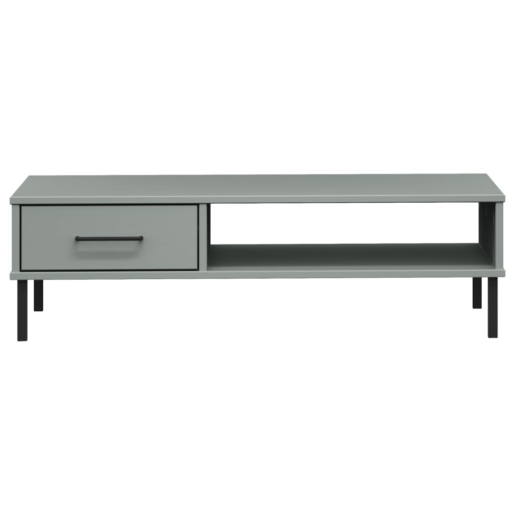 Coffee Table with Metal Legs Grey Solid Wood Pine OSLO