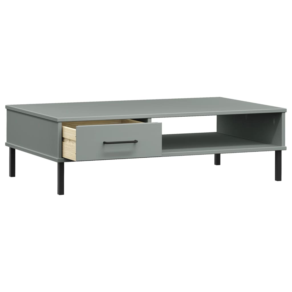 Coffee Table with Metal Legs Grey Solid Wood Pine OSLO