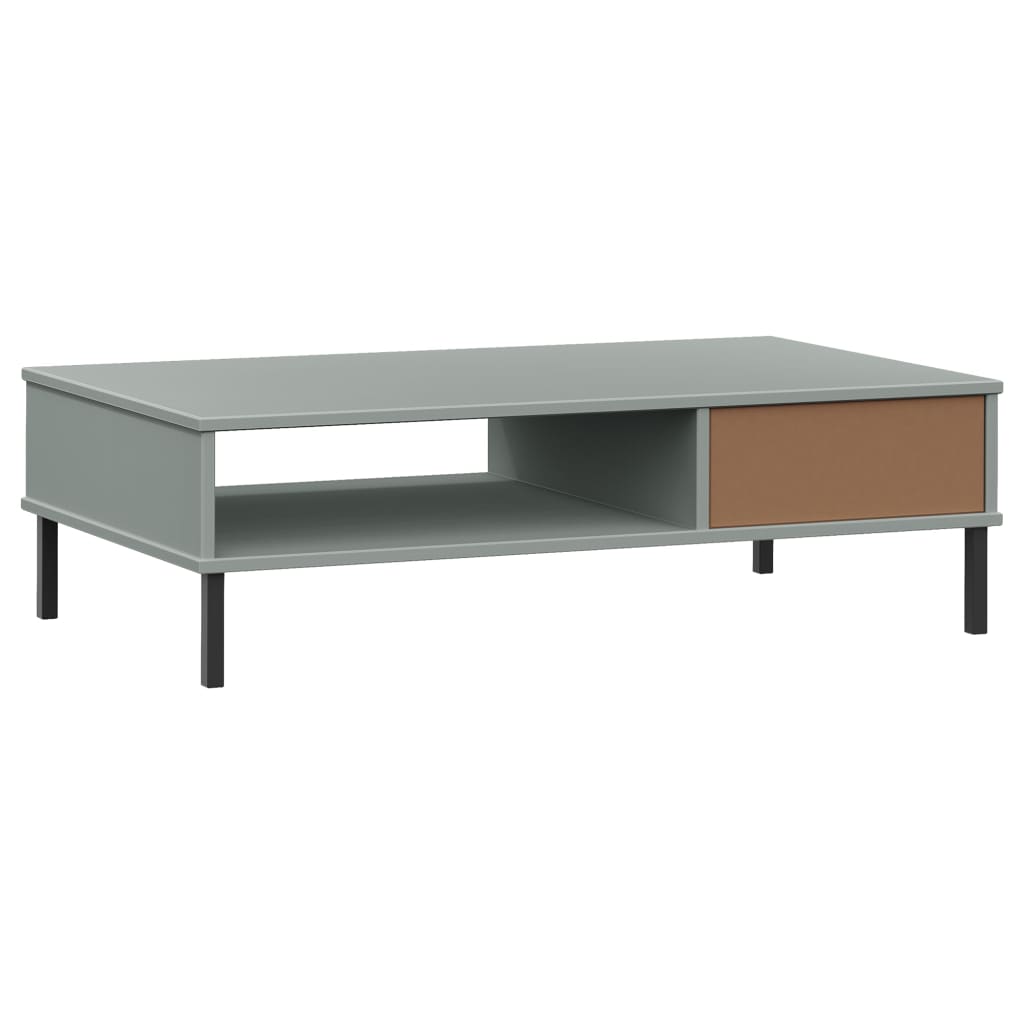 Coffee Table with Metal Legs Grey Solid Wood Pine OSLO