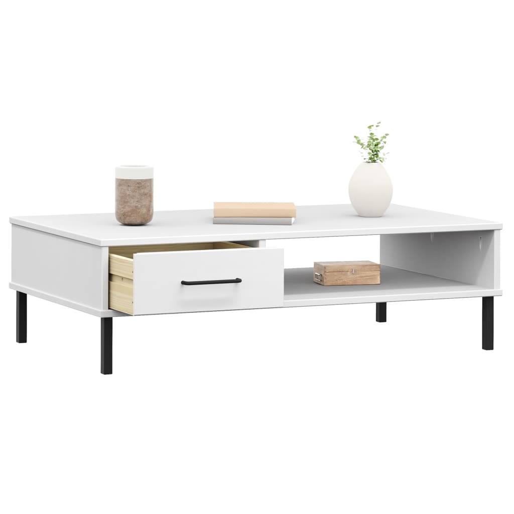 Coffee Table with Metal Legs White Solid Wood Pine OSLO