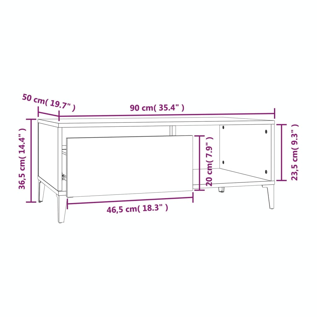 Coffee Table High Gloss White 90x50x36.5 cm Engineered Wood