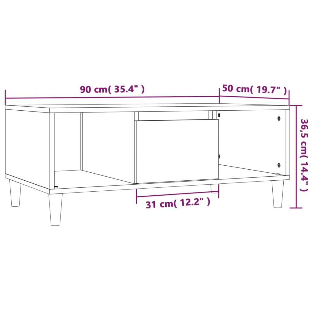 Coffee Table White 90x50x36,5 cm Engineered Wood