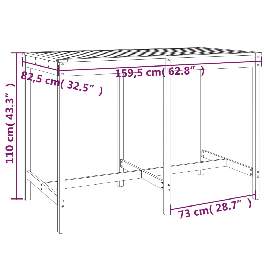 Garden Table White 159.5x82.5x110 cm Solid Wood Pine