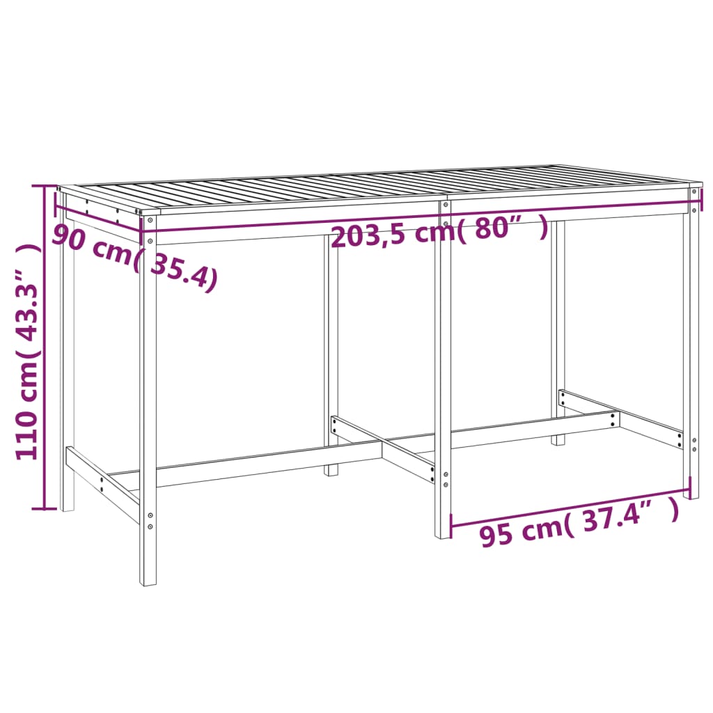 Garden Table 203.5x90x110 cm Solid Wood Pine