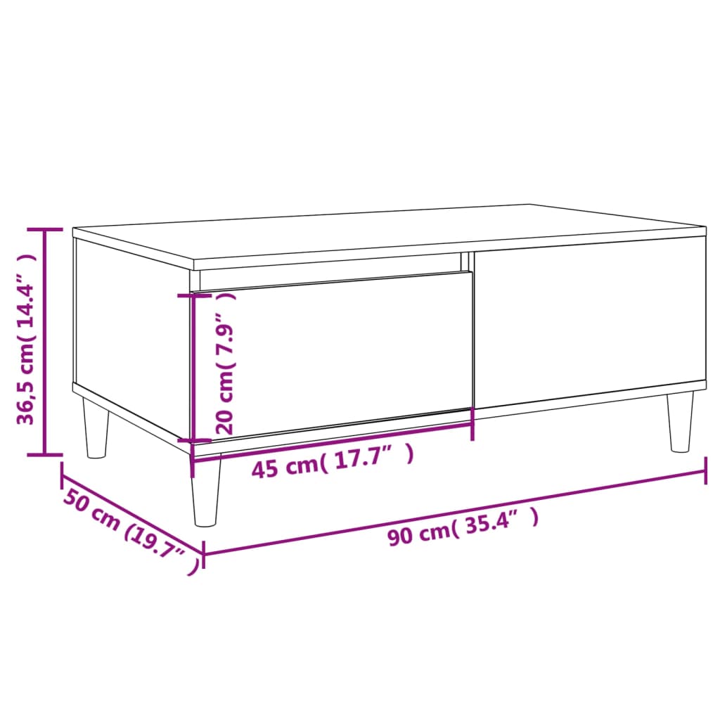 Coffee Table Brown Oak 90x50x36.5 cm Engineered Wood