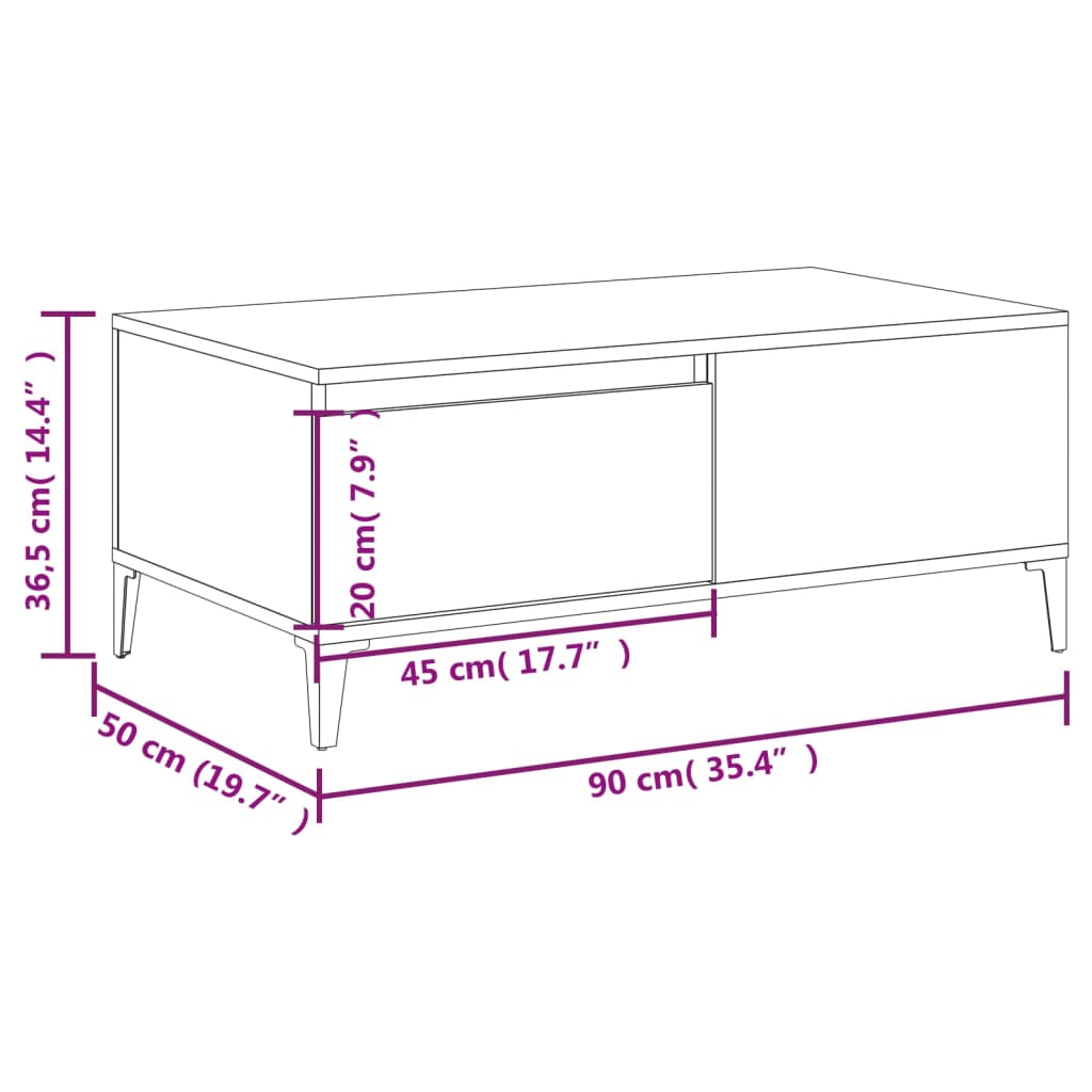 Coffee Table Brown Oak 90x50x36.5 cm Engineered Wood