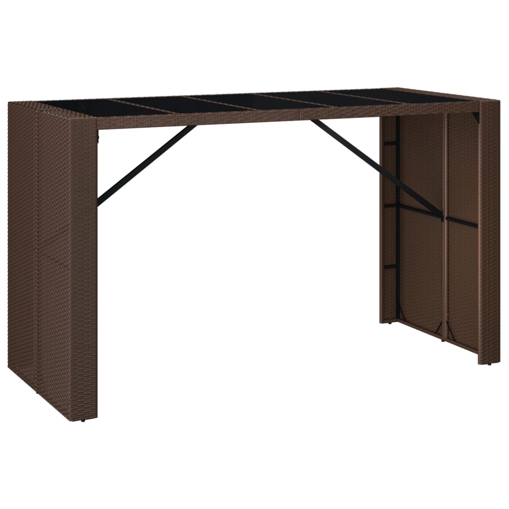 Bar Table with Glass Top Brown 185x80x110 cm Poly Rattan