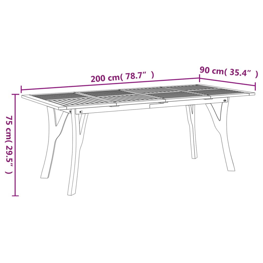 Garden Table 200x90x75 cm Solid Wood Acacia